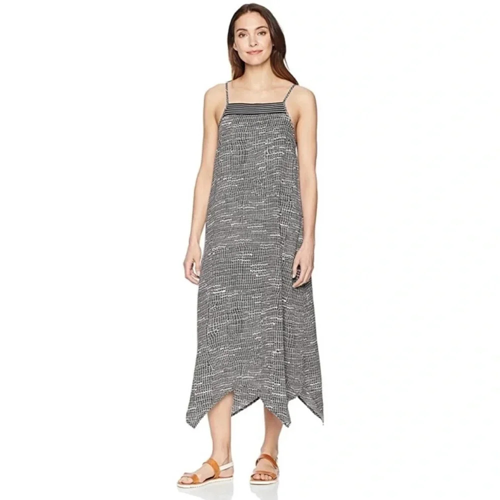 Prana Selene Charcoal Square Neck Handkerchief Hem Thatch Maxi dress
